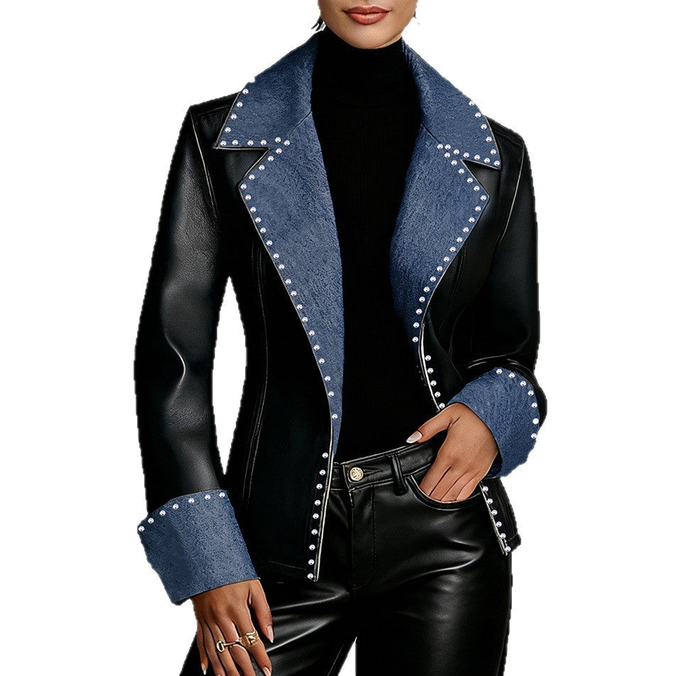 Studded Notch-Lapel Long-Sleeve Jacket Coat