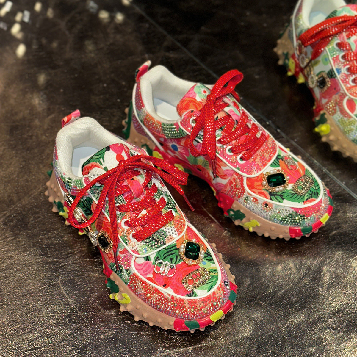 Damen-Dad-Sneaker aus Denim mit Strasssteinen