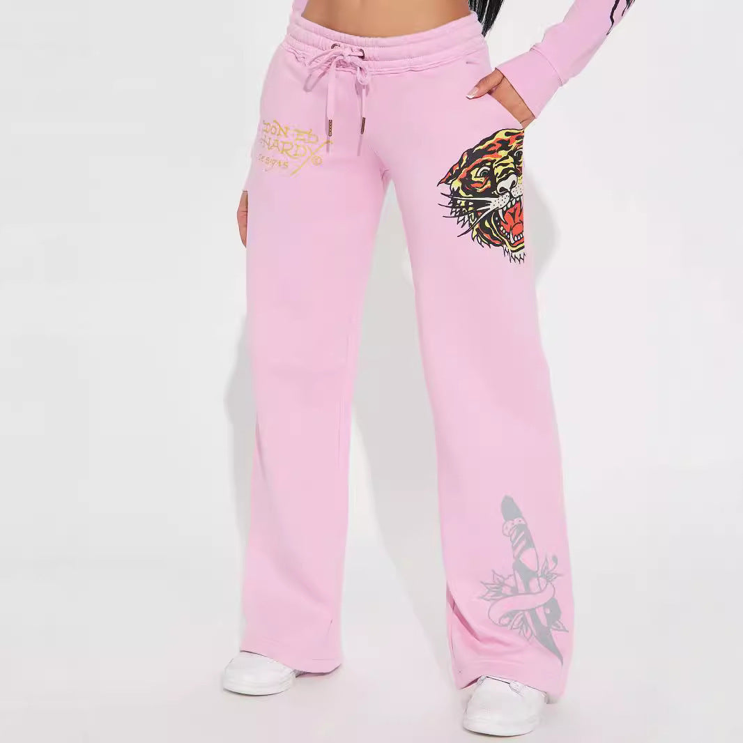 Conjunto de blusa estampada de manga larga y pantalón para mujer