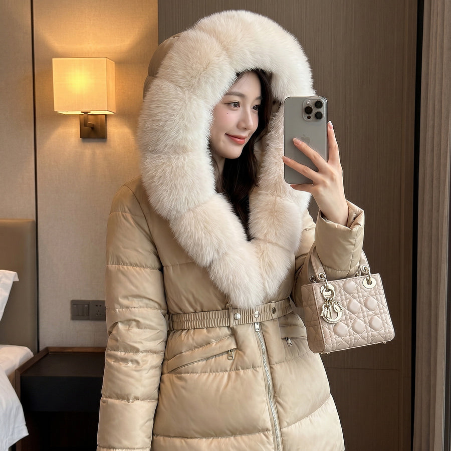 Women's Hooded Winter Coat with Fur Collar