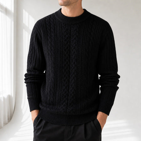Herren-Vintage-Pullover mit Zopfmuster und Rundhalsausschnitt