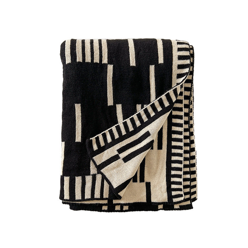 Plaid jeté en acrylique tricoté, rayé