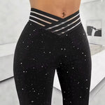 Pantaloni sportivi casual a vita alta alla moda, con paillettes, spacco, versatili e a zampa slim
