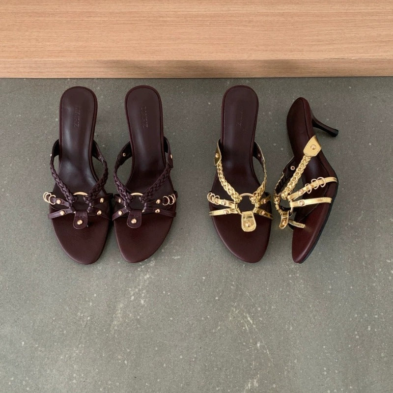 Retro-style Woven Openwork Stiletto Sandals
