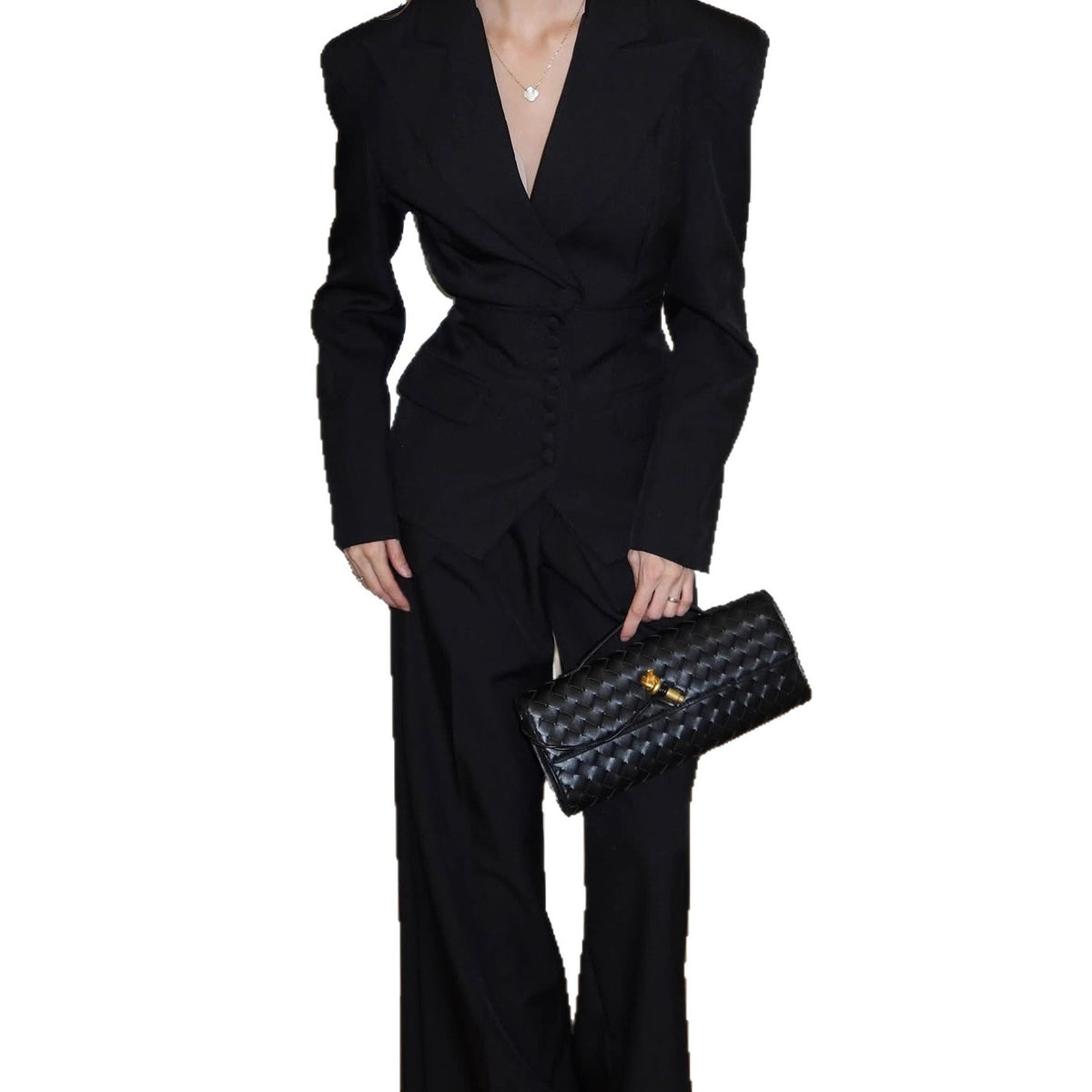 Completo blazer con scollo a V e pantaloni da donna