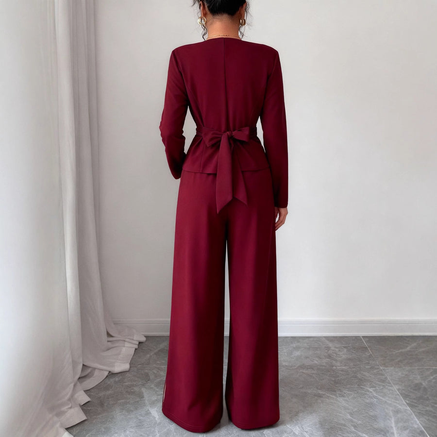V-Neck Top and Wide-Leg Pants Set