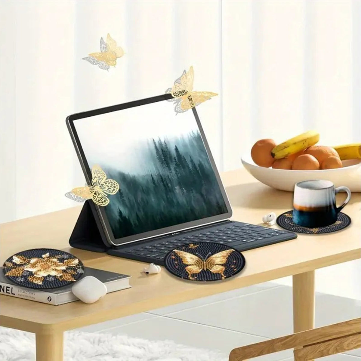 Kit de porta-copos para Diamond Painting com suporte, Borboleta