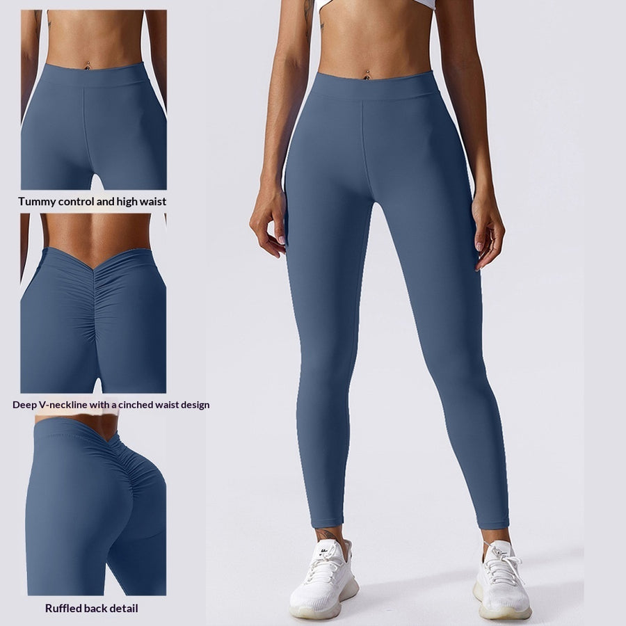 Pantaloni fitness sportivi a vita alta effetto seconda pelle per uso esterno