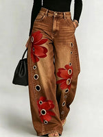 Damesjeans met print en wijde pasvorm
