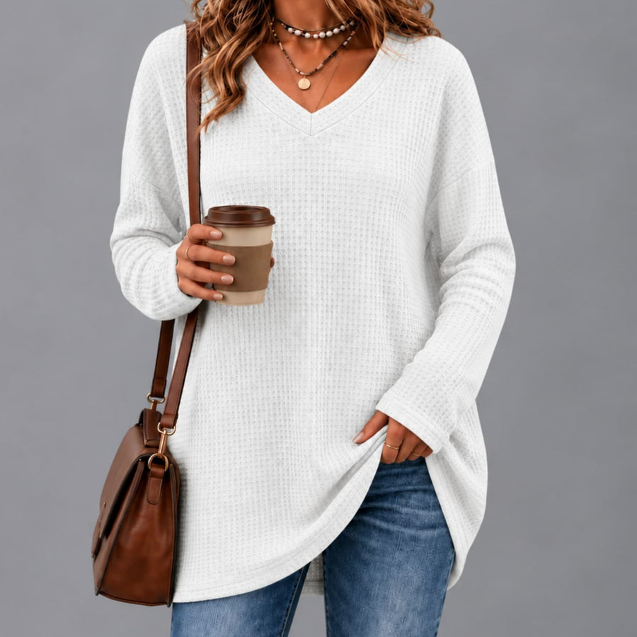 Women's V-neck Knitted Long-sleeved Top