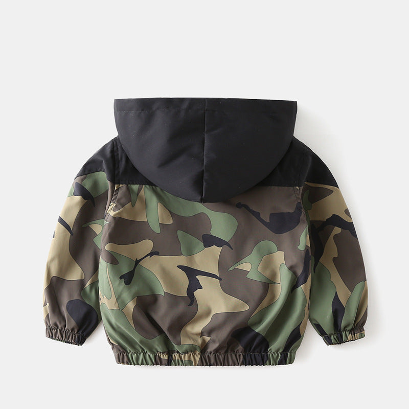 Giacca con cappuccio camouflage da bambino, cappotto primaverile leggero