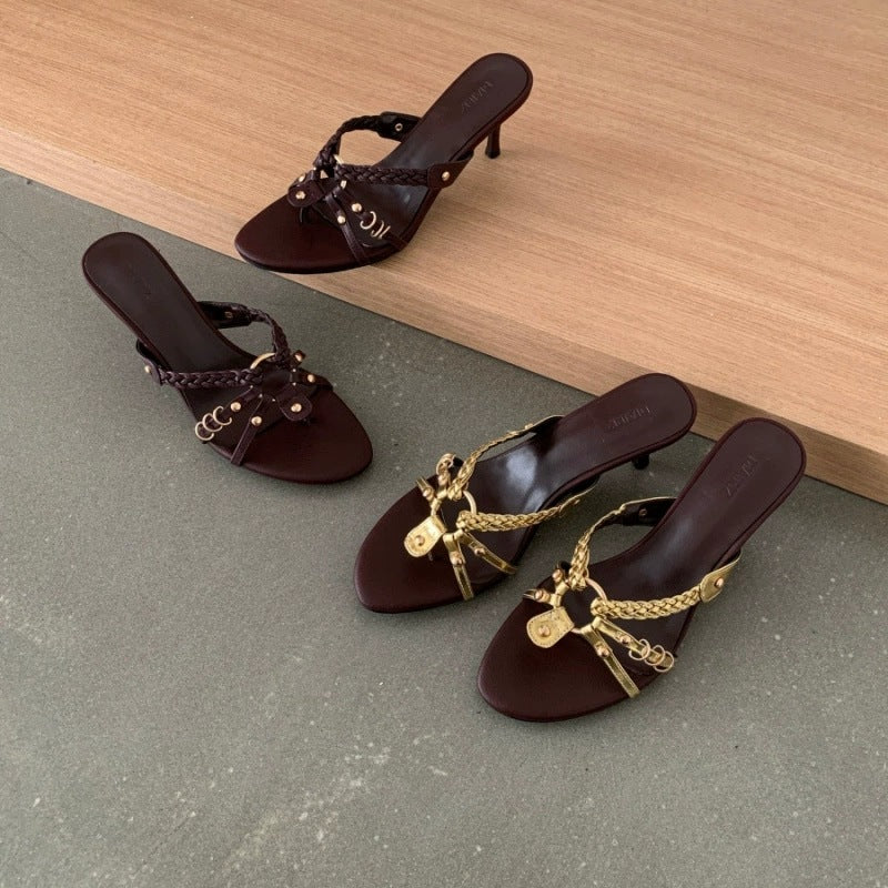 Retro-style Woven Openwork Stiletto Sandals