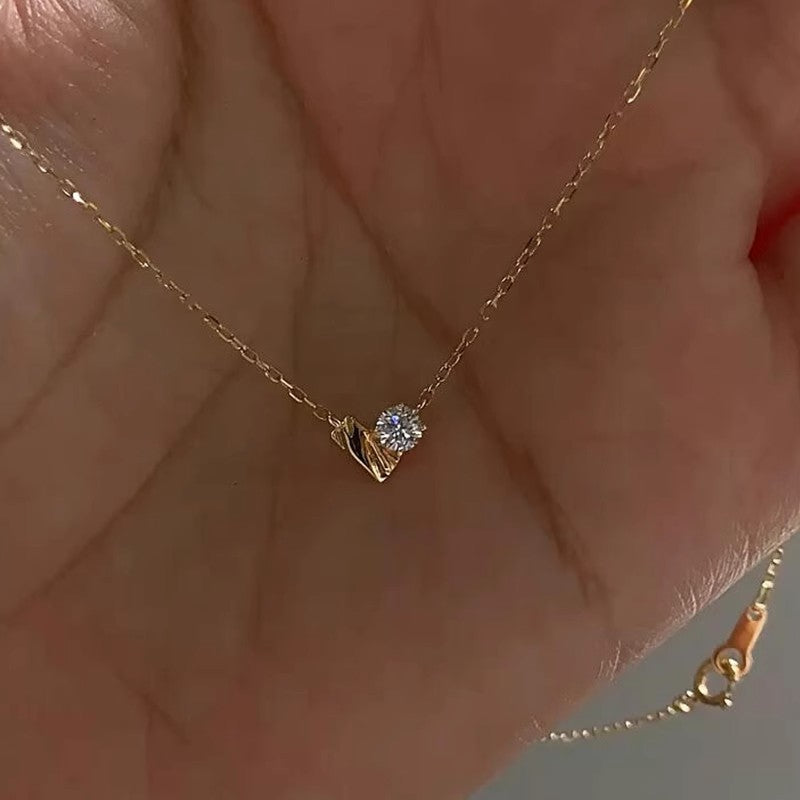 Licht luxe Frans stijl hartvormige fonkelende zirkonia ketting voor dames