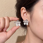Pendientes de perlas con forma de flor y corazón de circonita con incrustaciones de diamantes, estilo coreano fresco y dulce, de moda