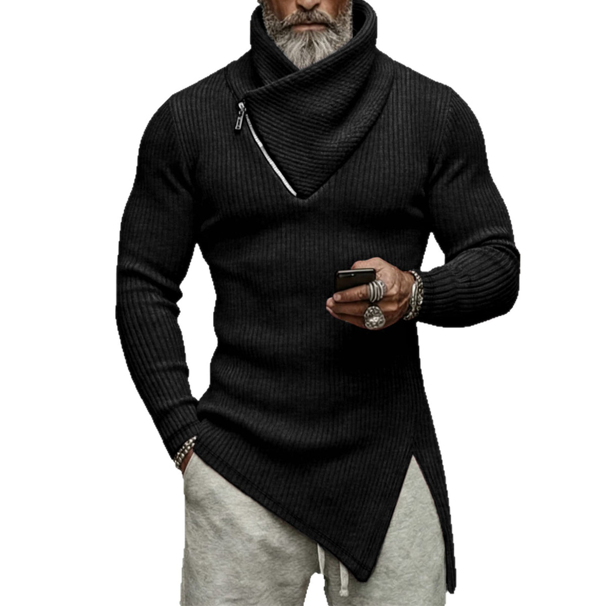T-shirt en tricot uni à manches longues pour homme