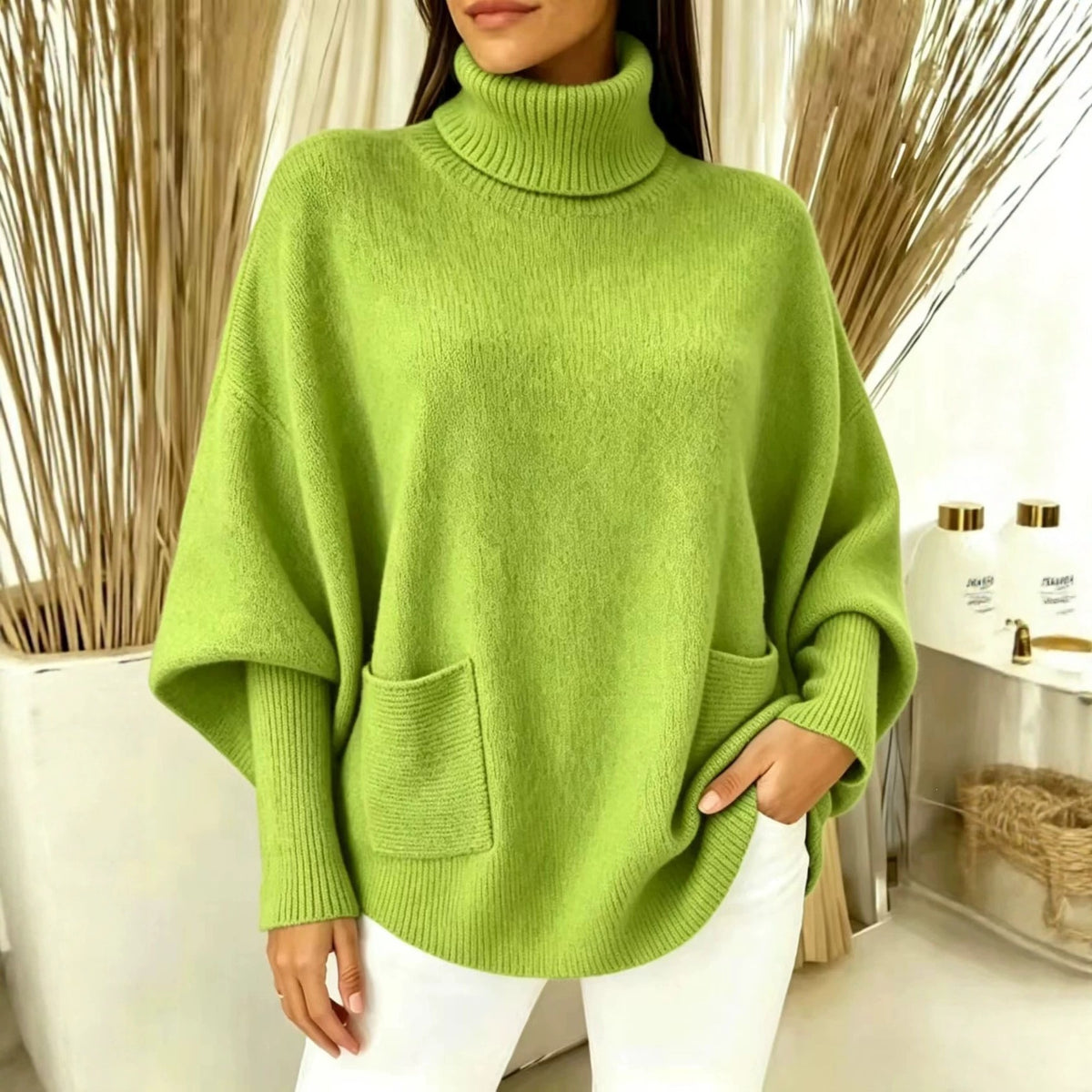 Damen-Rollkragenpullover, einfarbig