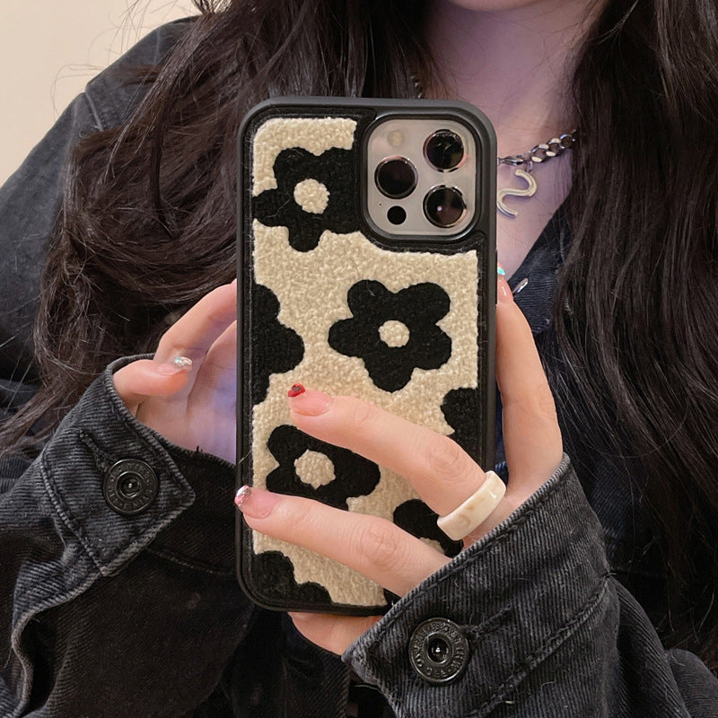 Étuis de téléphone portable en peluche à fleurs pour femmes automne et hiver