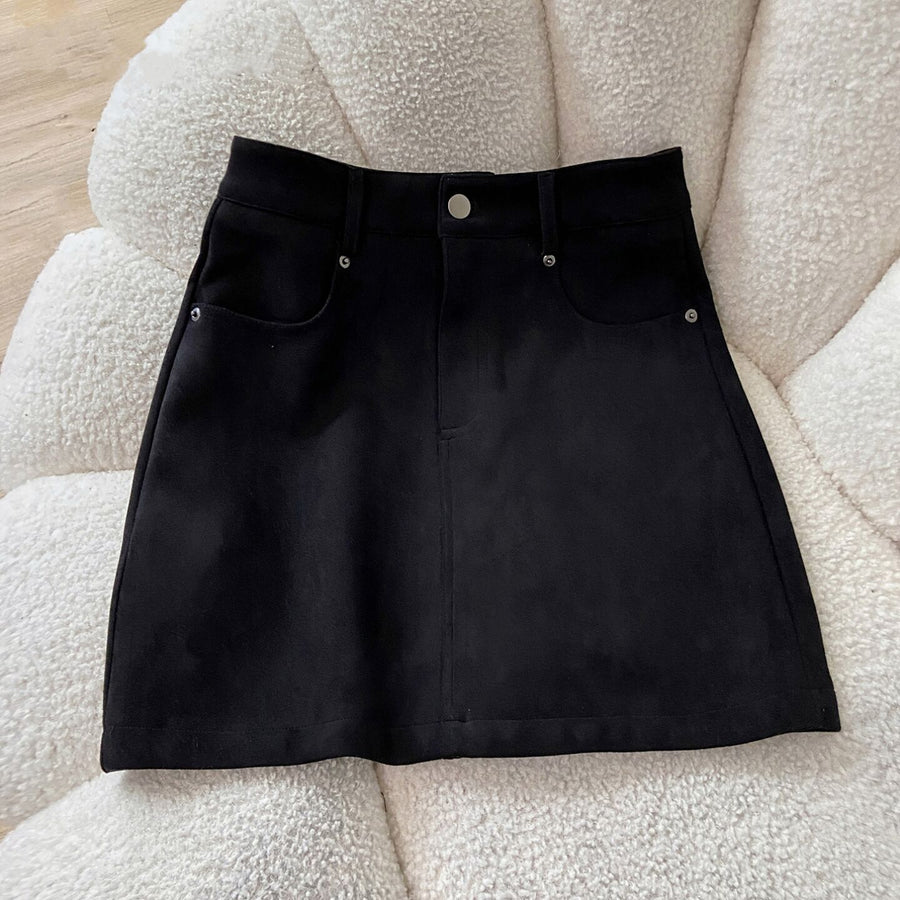 High-Waisted Suede Mini Skirt